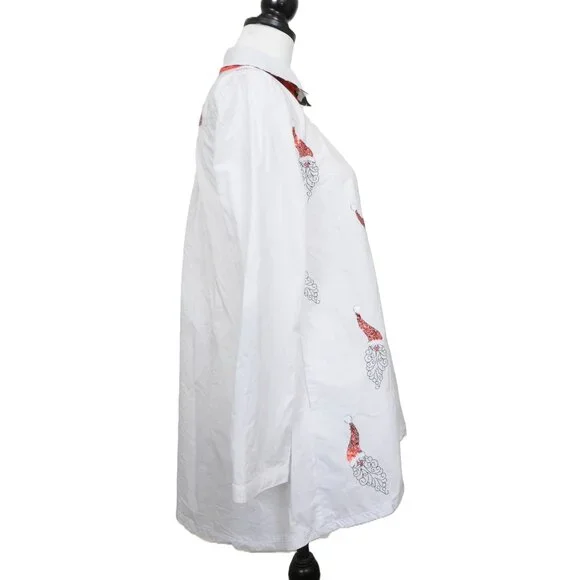 Jack B Quick Button-Down Shirt Red Sequin Santa Striped Collar Accent Women SM - Picture 5 of 14